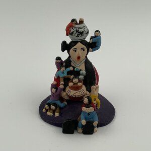 Storyteller Figurine with Children Hand Painted Mexican Folk Art